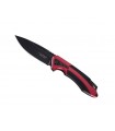 Herbertz 576812 Couteau, lame noire acier 420 à cran intérieur, manche 12 cm aluminium anodisé rouge/noir