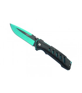 Herbertz 577512 Couteau, lame bleue/noire acier 420, manche 12 cm platines acier bleu et plaquettes nylon noir