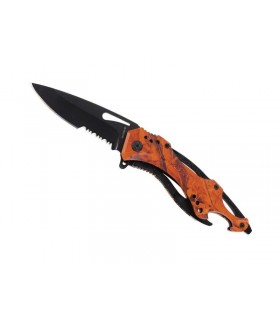 Herbertz 580312 Couteau,  lame noire semi-dentée et à trou acier 420, manche 12 cm acier inox camouflé orange