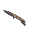 Herbertz 578712 Couteau, tout acier 420 noir finition « blackwash », lame à trou, manche 11,5 cm avec plaquettes nylon kaki
