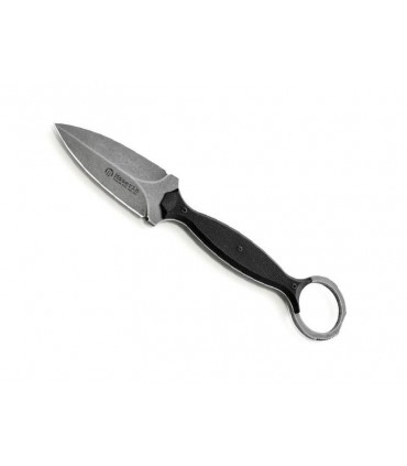 Maserin 922.stw Couteau, tout acier N690Co finition « stonewashed », lame style dague mono-tranchant 7 cm, plaquettes G10 noir