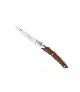 Le Thiers 5832 Couteau, lame acier 12C27 satiné, mitre inox, manche 12 cm bois Amourette