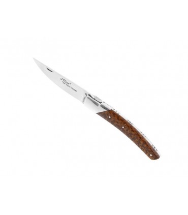 Le Thiers 5832 Couteau, lame acier 12C27 satiné, mitre inox, manche 12 cm bois Amourette