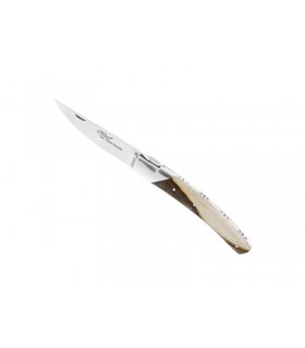 Le Thiers 5835 Couteau, lame acier 12C27 satiné, mitre inox, manche 12 cm Bois Pistachier