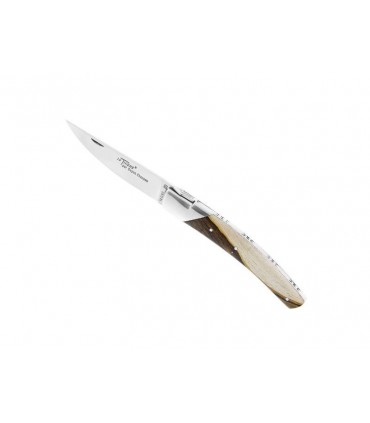 Le Thiers 5835 Couteau, lame acier 12C27 satiné, mitre inox, manche 12 cm Bois Pistachier