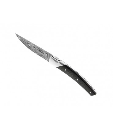 Le Thiers 5837 Couteau,  lame acier 12C27 satiné, mitre inox, manche 12 cm Fibre de carbone Noir