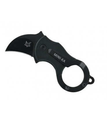 Fox Production fx.535b Couteau Mini-ka, lame noire acier inox 1.4116, manche 3,5 cm ( 6 cm avec anneau) nylon noir