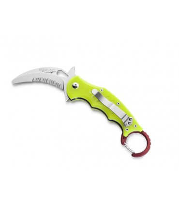 Fox Production fx.599rsy Couteau Rescue karambit , lame Hawkbill acier N690Co satiné, manche 10 cm (12 cm avec anneau) G10 jaun