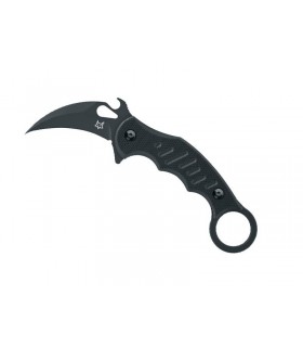 Fox Production fx.598 Poignard Karambit, lame Hawkbill noire 6 cm acier N690Co, manche G10 noir