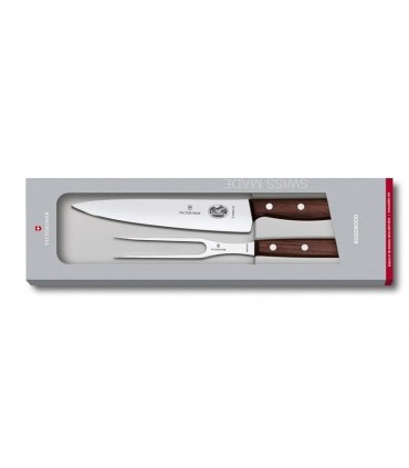 Victorinox 5.1020.2g Set à découper : 1 couteau à découper 19 cm & 1 fourchette à viande et rôti 15 cm. manche palissandre