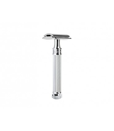 Mühle r89twist Rasoir de sécurité MUHLE TRADITION, peigne fermé, manche long « TWIST » métal chromé.