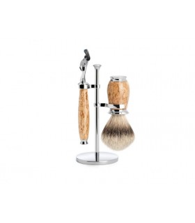 Mühle s091h55f Set de rasage MUHLE « PURIST », 3 pièces, manche du rasoir et monture du blaireau bouleau madré