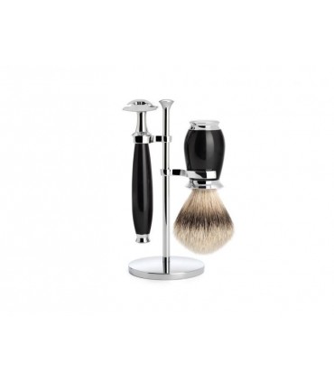 Mühle s091k56sr Set de rasage MUHLE PURIST, 3 pièces, manche du rasoir et monture du blaireau résine noir