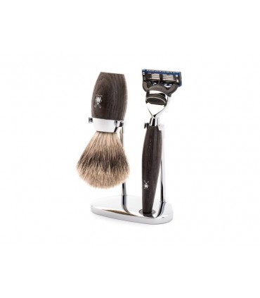 Mühle s281h873f Set de rasage MUHLE KOSMO, 3 pièces, manche du rasoir et monture du blaireau chêne