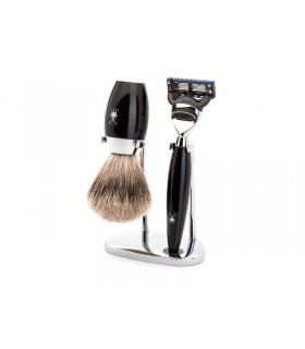 Mühle s281k876f Set de rasage MUHLE KOSMO, 3 pièces, manche du rasoir et monture du blaireau résine noir