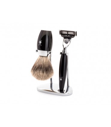 Mühle s281k876m3 Set de rasage MUHLE « KOSMO », 3 pièces, manche du rasoir et monture du blaireau résine noir