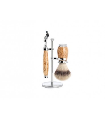 Mühle s31h55f Set de rasage MUHLE PURIST, 3 pièces, manche du rasoir et monture du blaireau bouleau madré