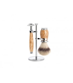 Mühle s31h55sr Set de rasage MUHLE PURIST, 3 pièces, manche du rasoir et monture du blaireau bouleau madré