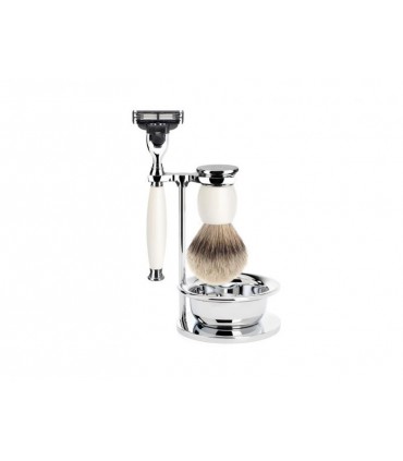 Mühle s93p84sm3 Set de rasage MUHLE « SOPHIST », 4 pièces, manche du rasoir et monture du blaireau porcelaine,