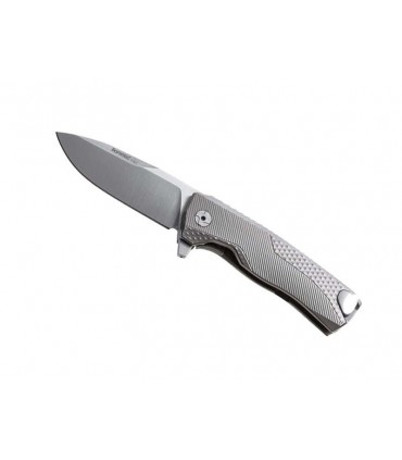 Lionsteel rok.g Couteau, lame acier M390 Bohler satiné avec « flipper », manche monobloc SOLID® 11 cm titanium 6AL4V gris