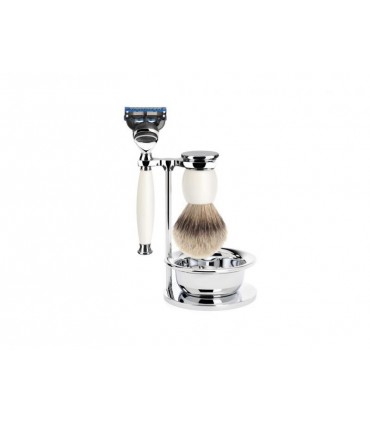 Mühle s93p84sf Set de rasage MUHLE SOPHIST , 4 pièces, manche du rasoir et monture du blaireau porcelaine