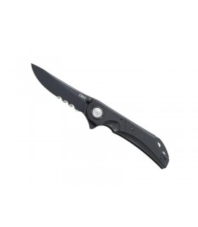 Crkt 5401k.cr Couteau seismic,  lame semi-dentée acier inox 1.4116 revêt. anti-corrosion noir, manche 14 cm G10 noir