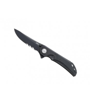 Crkt 5401k.cr Couteau seismic,  lame semi-dentée acier inox 1.4116 revêt. anti-corrosion noir, manche 14 cm G10 noir