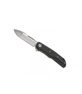 MKM mk.ls01gbk Couteau clap, lame acier M390 Bohler satiné avec « flipper » amovible, manche 11 cm G10 noir,