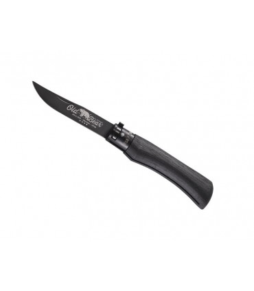 Old Bear 311.m Couteau total black, lame acier 420 revêtement PTFE noir, manche 11 cm bois d'ayous stratifié noir.