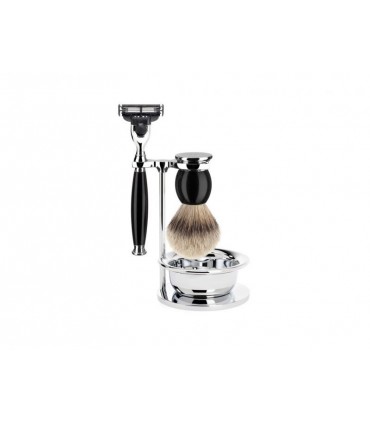 Mühle s93k44sm3 Set de rasage MUHLE « SOPHIST », 4 pièces, manche du rasoir et monture du blaireau résine noir