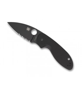 Spyderco c216gpsbbk Couteau efficient, lame noire semi-dentée acier 8Cr13MoV, profil plat, manche 10,5 cm G10 noir