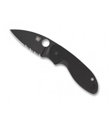 Spyderco c216gpsbbk Couteau efficient, lame noire semi-dentée acier 8Cr13MoV, profil plat, manche 10,5 cm G10 noir