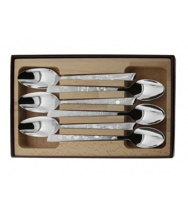 Le Thiers 10106.ct Coffret 6 cuillers de table, 20 cm, tout inox, Décors « Natura » sur man. réalisés par microbillage sélectif
