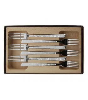 Le Thiers 10106.f Coffret 6 fourchettes, 20 cm, tout inox. Décors « Natura » sur manches réalisés par microbillage sélectif