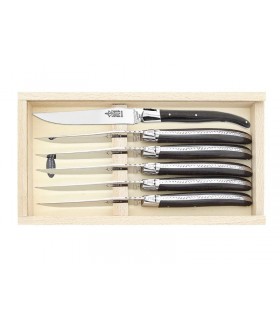 G.David 1380.23 Coffret 6 couteaux table Laguiole 23 cm, inox, manche ébène, mitre inox brillant. Non garantis lave-vaisselle