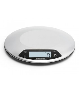 Brabantia 480560 Balance de cuisine avec minuteur BRABANTIA « PROFIL LINE », plateau acier brossé Ø 200 x 24 mm, écran LCD
