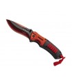 Herbertz 585012 Couteau, lame noir/rouge acier 420 à cran intérieur, manche12 cm abs noir /aluminium rouge et cordon