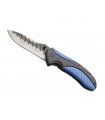 Herbertz 588212 Couteau, lame décorée acier 420 à cran int. et à bouton dble, manche 11,5 cm ABS noir inserts alumi.bleu , clip.