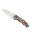 Herbertz 588511 Couteau, lame acier 420 à cran, manche  11 cm inox motif floral avec inserts décor cerfs