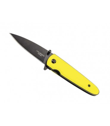 Herbertz 589909 Couteau, lame noire acier 420 à cran int. et à bouton, flipper & syst. ouvert. assis., man  9 cm alu. jaune fluo