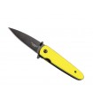 Herbertz 589909 Couteau, lame noire acier 420 à cran int. et à bouton, flipper & syst. ouvert. assis., man  9 cm alu. jaune fluo