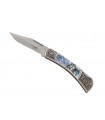 Herbertz 590211  Couteau,  lame à cran acier 420, manche 11 cm acier avec mitres gravées inserts décor loups