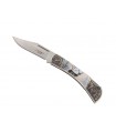 Herbertz 590411 Couteau, lame à cran acier 420, manche 11 cm acier avec mitres gravées inserts décor cerf