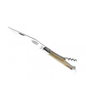 G.David 66222 Couteau, lame acier 12C27,  manche  12 cm pointe de corne blonde