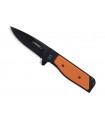 Marttiini 970240 Couteau, lame noire acier 8Cr13MoV avec « flipper » et cran intérieur, manche 10 cm G10 orange