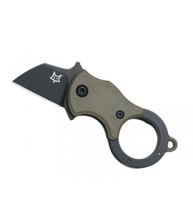 Fox Production fx.536odb Couteau,  lame noire forme tanto acier 1.4116, manche 3,5 cm nylon vert avec anneau