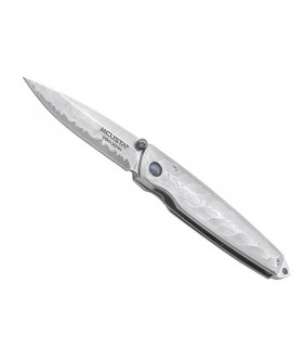 Mcusta mc.34d Couteau Tsuchi,  lame de 7,5 cm acier VG-10 damas inox 66 ches cran int. & à bout. dble, manche 10 cm acier gris