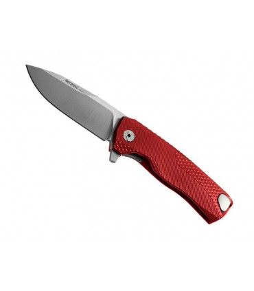 Lionsteel roka.rs Couteau Rok,  lame acier M390 Bohler satiné avec « flipper » amovible, manche monobloc SOLID® 11 cm alu rouge