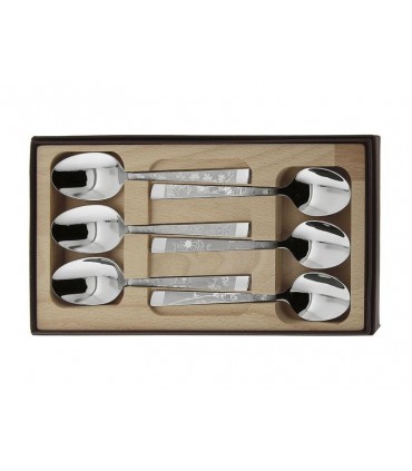 Le Thiers 10106.cc Coffret 6 cuillers à café  15 cm microbillage sélectif décor natura