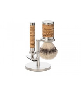 Mühle s31m95 Set de rasage « ROCCA », 3 pièces, manche du rasoir et monture du blaireau écorce de bouleau